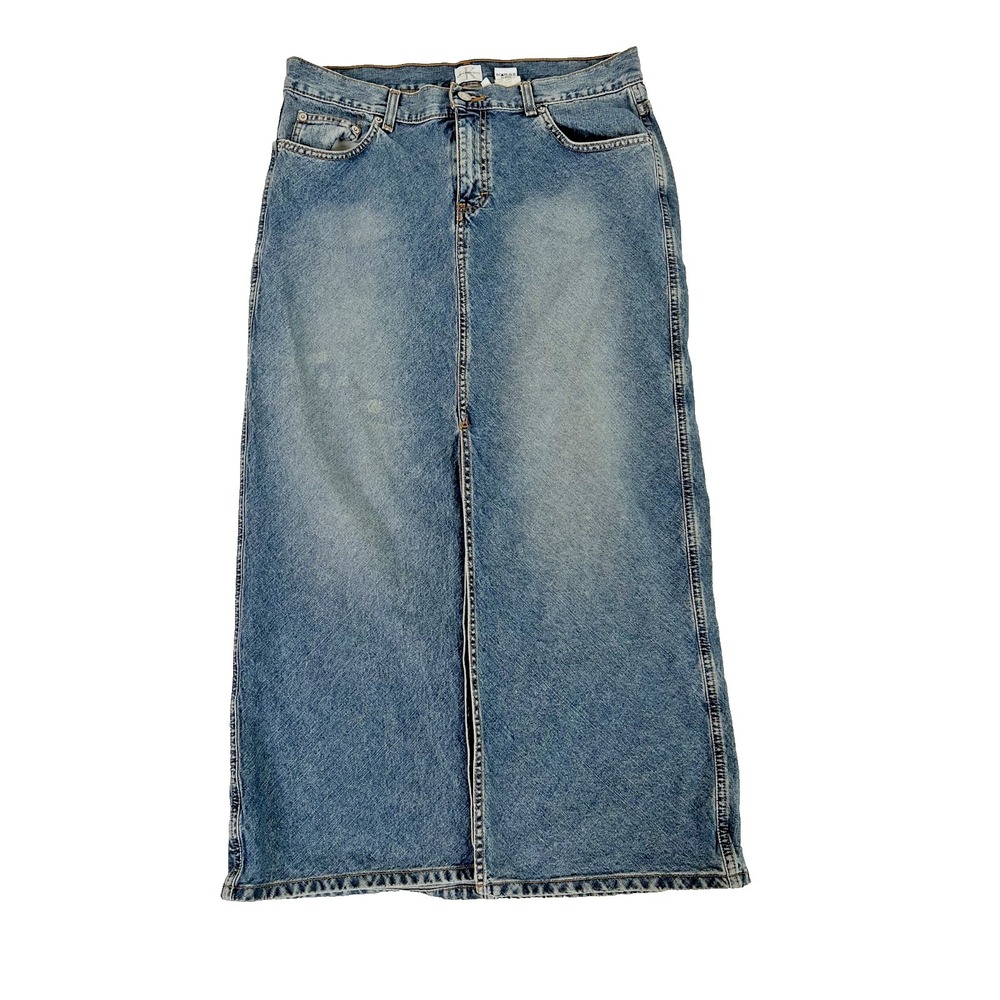 Calvin Klein Jeans Women's Denim Maxi Skirt Blue Sz. 13 Center Slit Y2k